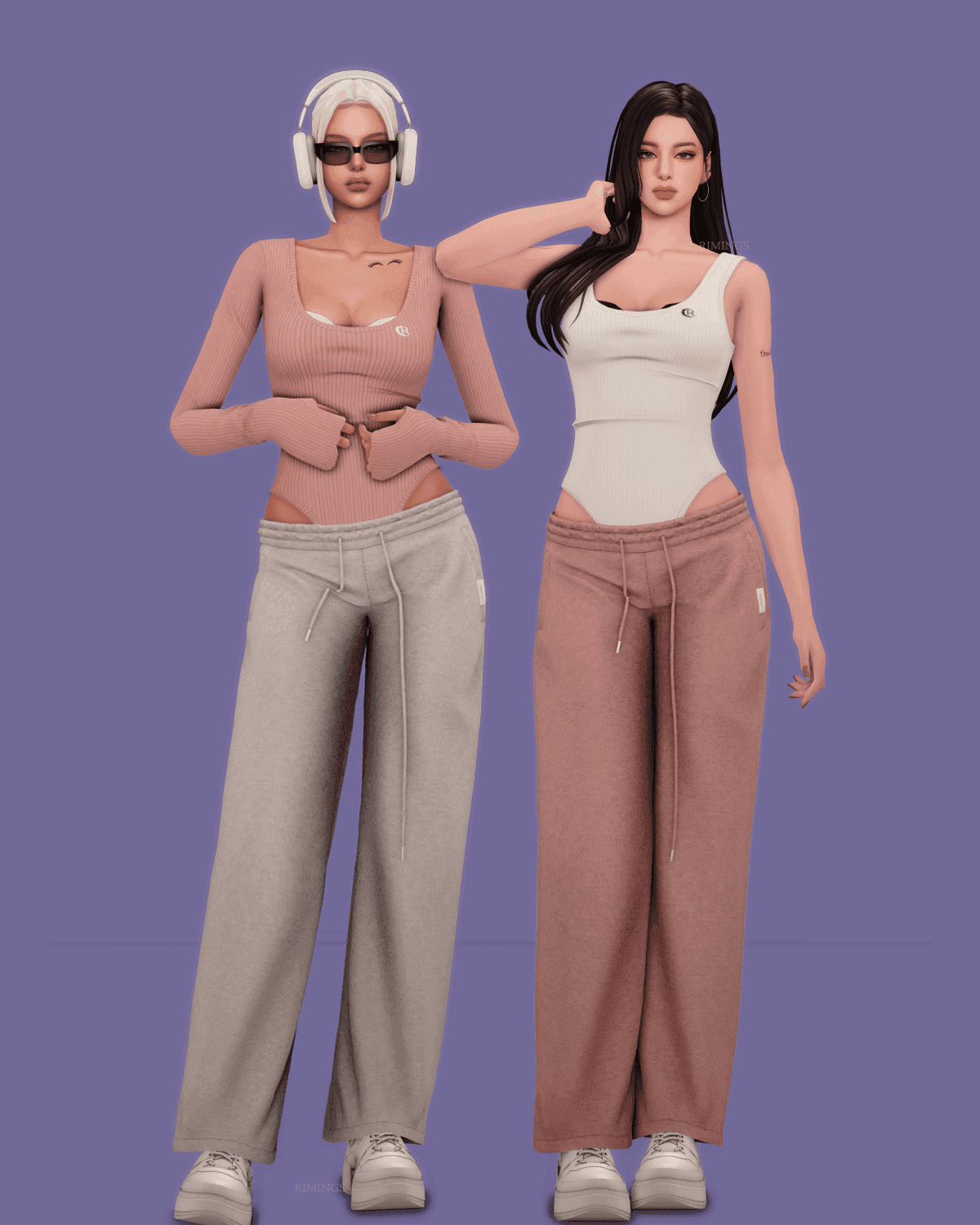 Галерея мода Сет одежды Fake Bodysuit and Wide-Leg Sweatpants #1